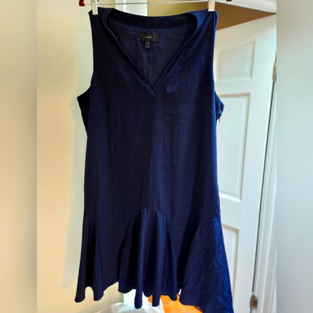 J. Crew Navy Blue Silk blend ruffle hem dress (L) Make me an offer!